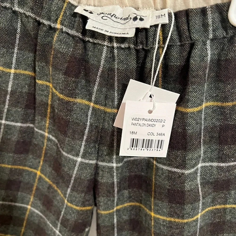 Bonpoint Dandy Green Plaid Pants, New NWT, Checkered, 18 mo